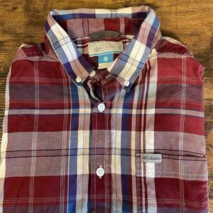Columbia Long Sleeve Button Down Plaid‎ Cotton Shirt Mens Large Red White Blue